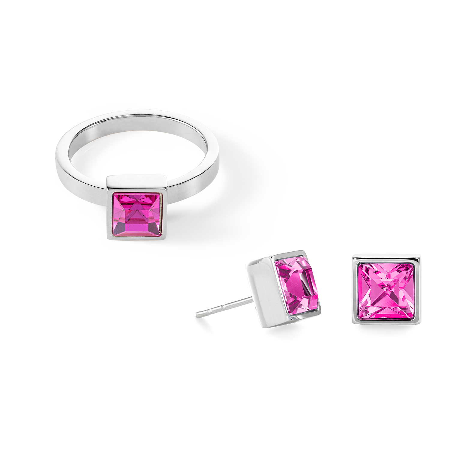 Brilliant Square big anello argento pink