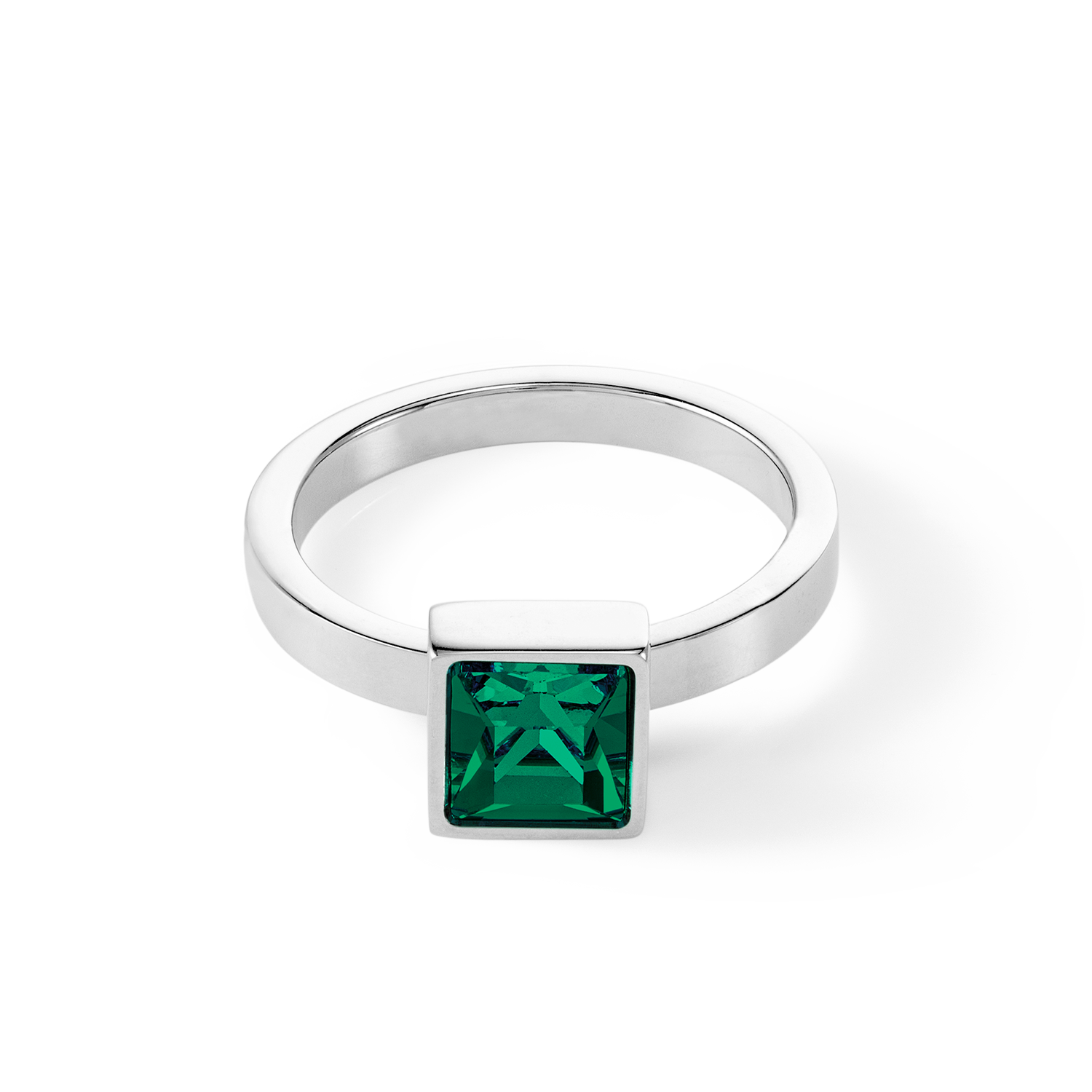 Brilliant Square big anello argento verde scuro