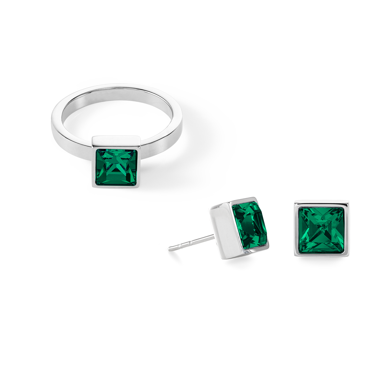 Brilliant Square big anello argento verde scuro