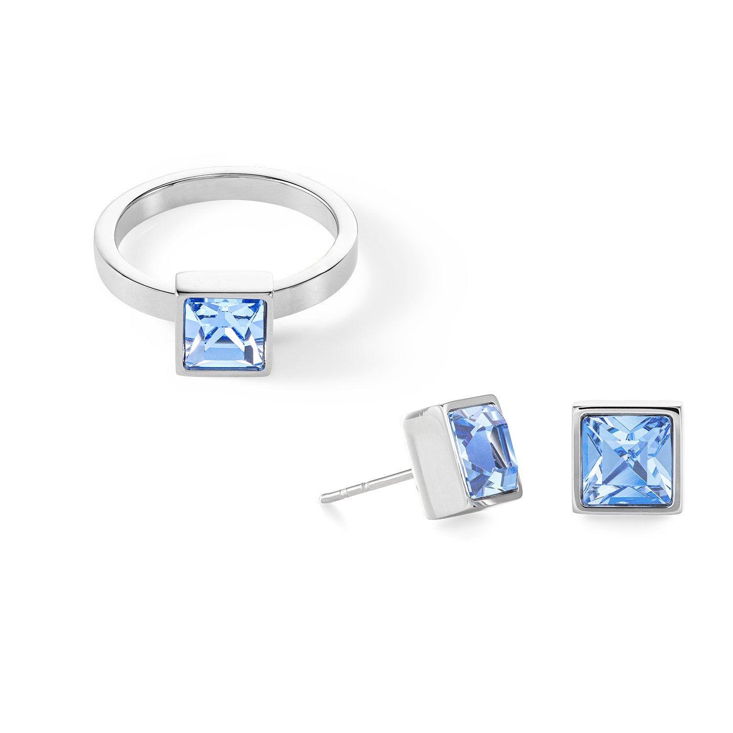 Brilliant Square big anello argento blu chiaro