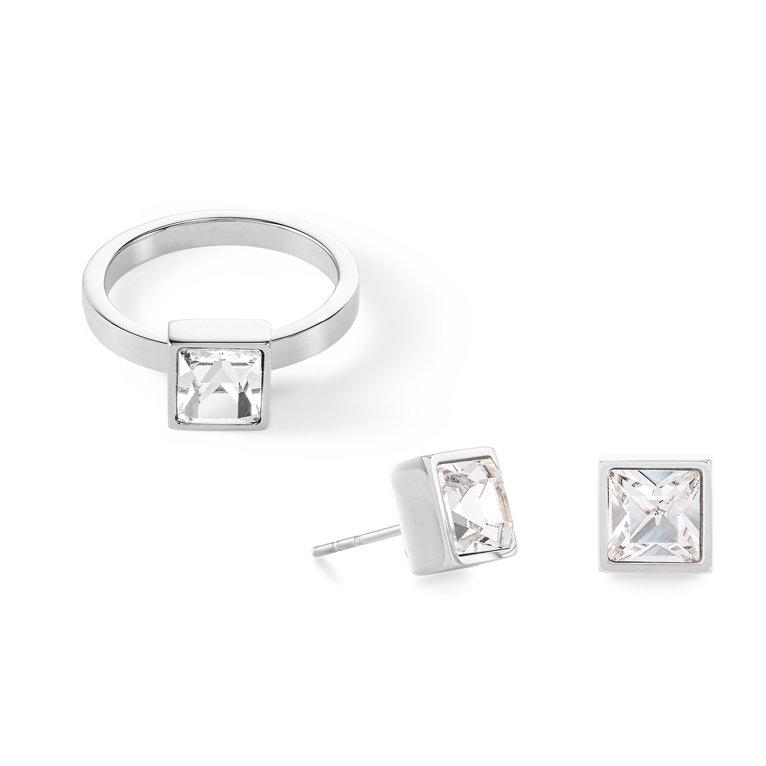 Brilliant Square big anello argento cristallo