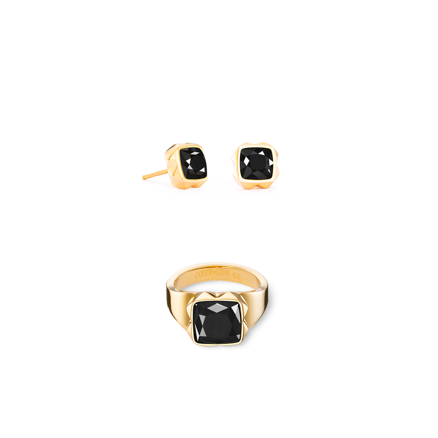 Anello Spikes Square Onyx oro-nero