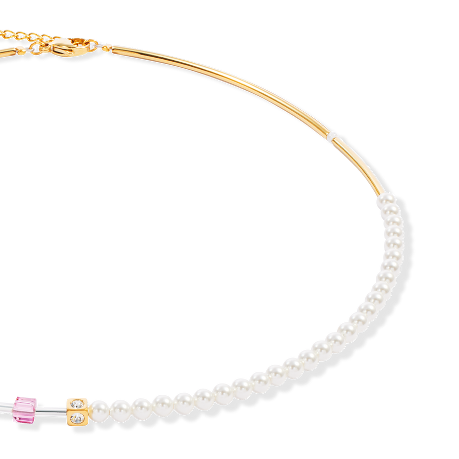 Collana GeoCUBE® Mini Fusion Pearls oro-rosa