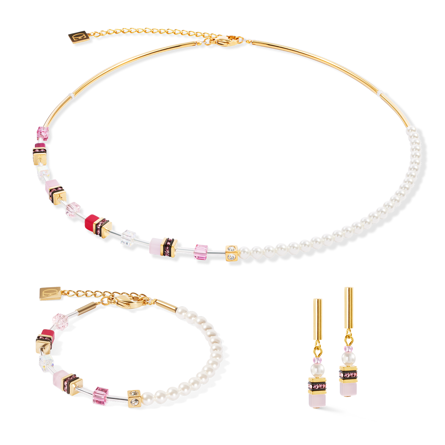 Collana GeoCUBE® Mini Fusion Pearls oro-rosa