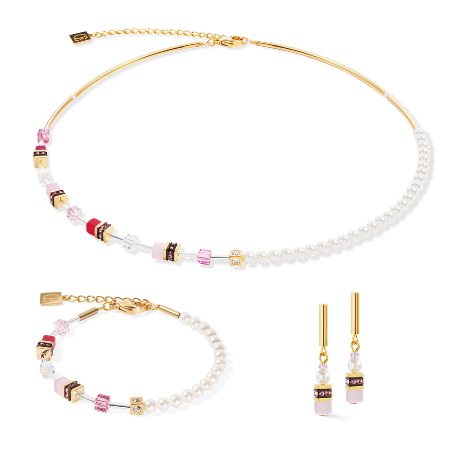 Collana GeoCUBE® Mini Fusion Pearls oro-rosa