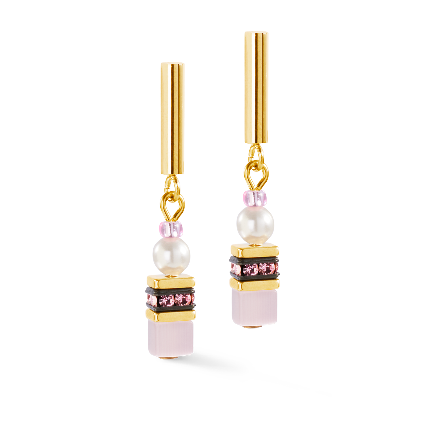 Orecchini GeoCUBE® Mini Fusion Pearls oro-rosa