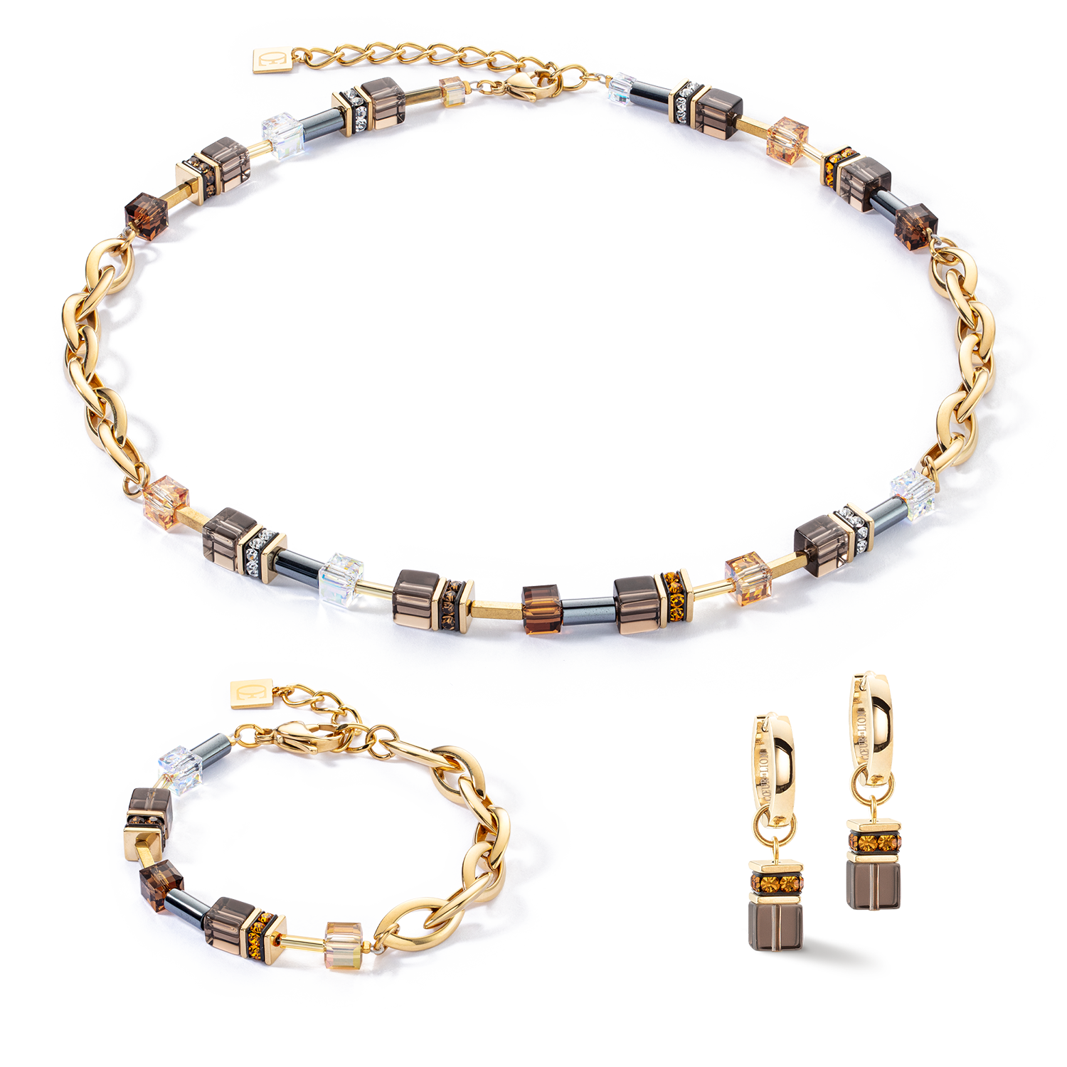 Collana GeoCUBE® Chunky Chain oro-marrone