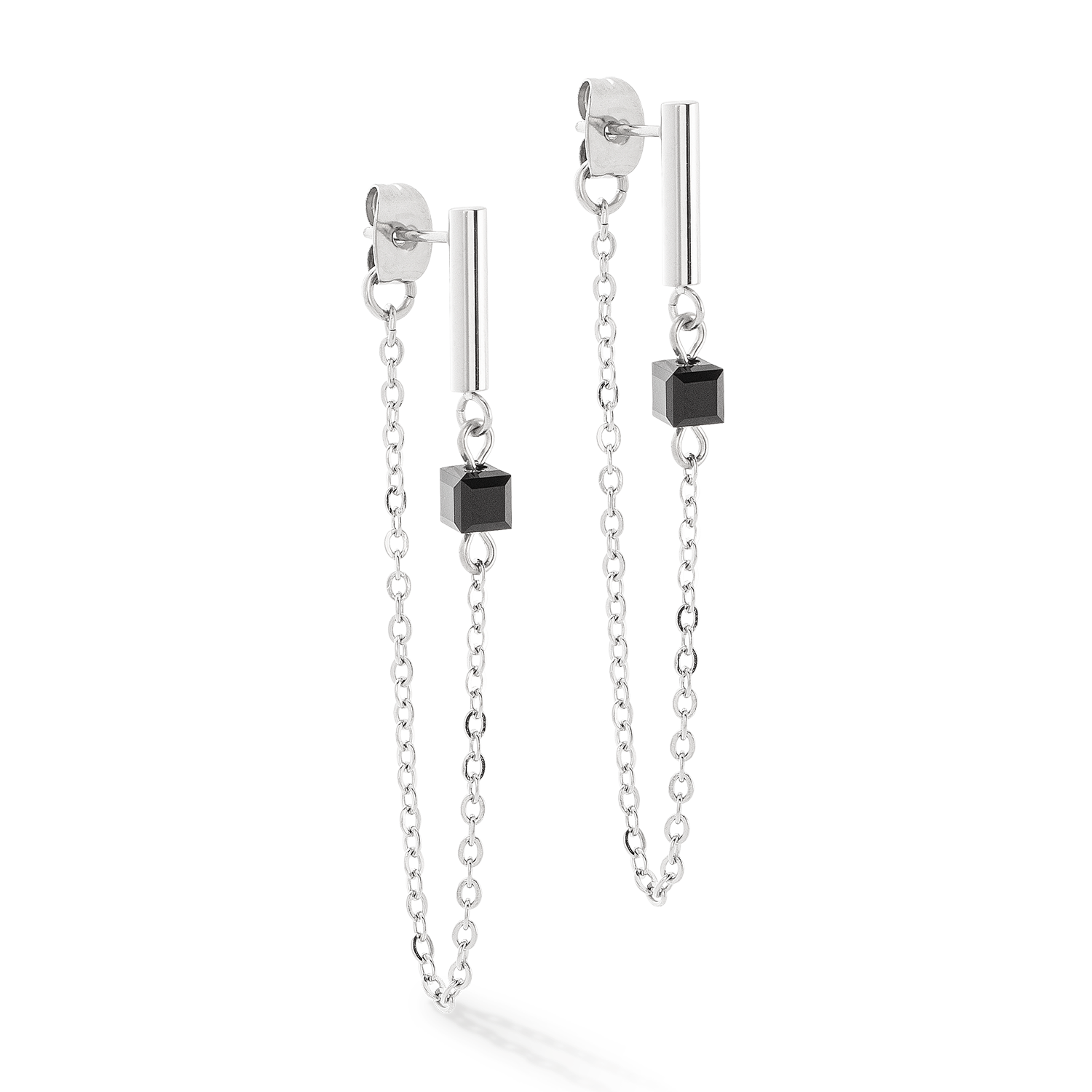 Orecchini Mini Cubes e Chain argento-nero