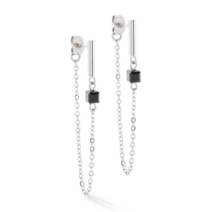 Orecchini Mini Cubes e Chain argento-nero