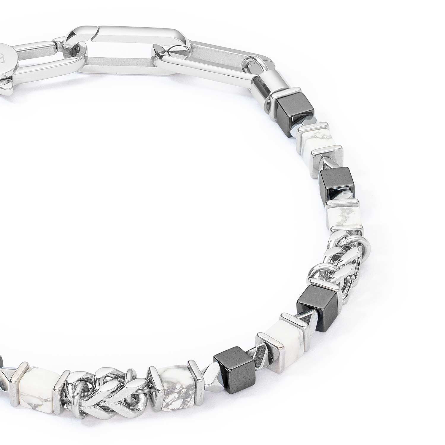 Unisex bracciale cubes & chain bianco