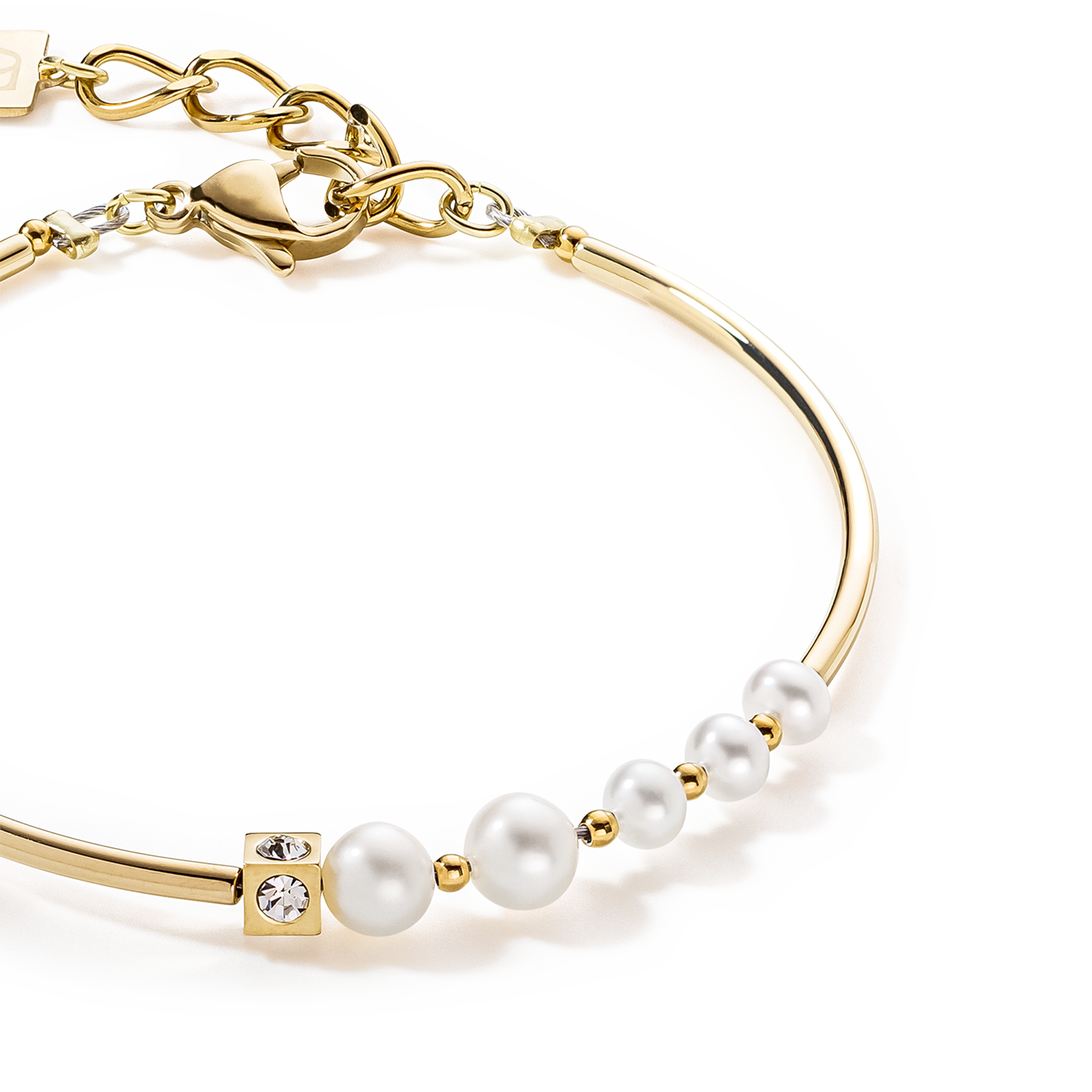 Bracciale Asimmetria Perle D'acqua Dolce e acciaio inossidabile bianco-oro