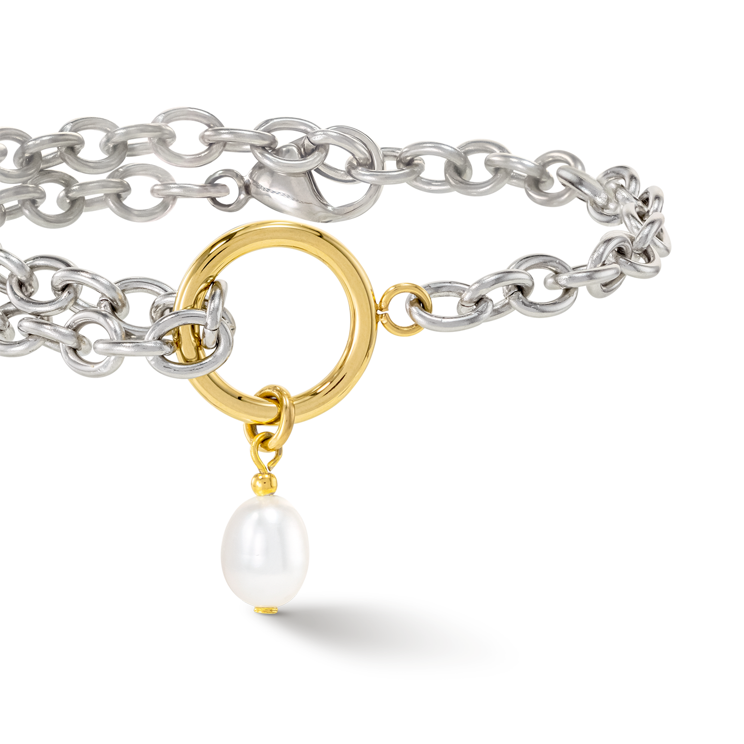 Bracciale Y & perle ovali d'acqua dolce con O-ring bicolore