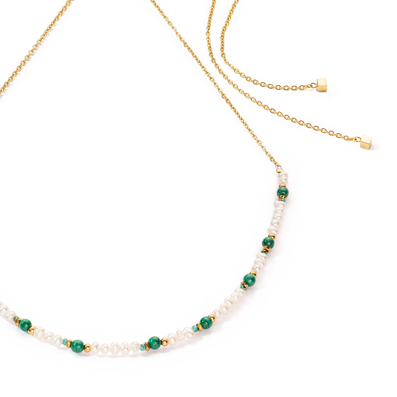 Collana Harmony oro con perle d'acqua dolce e malachite