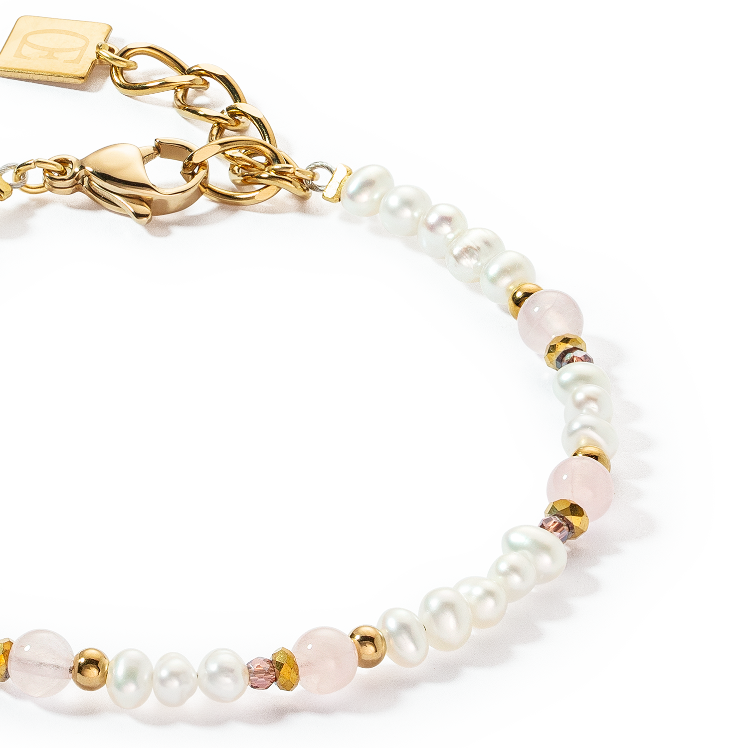 Braccialetto Romantic Freshwater Pearls et quarzo rosa oro