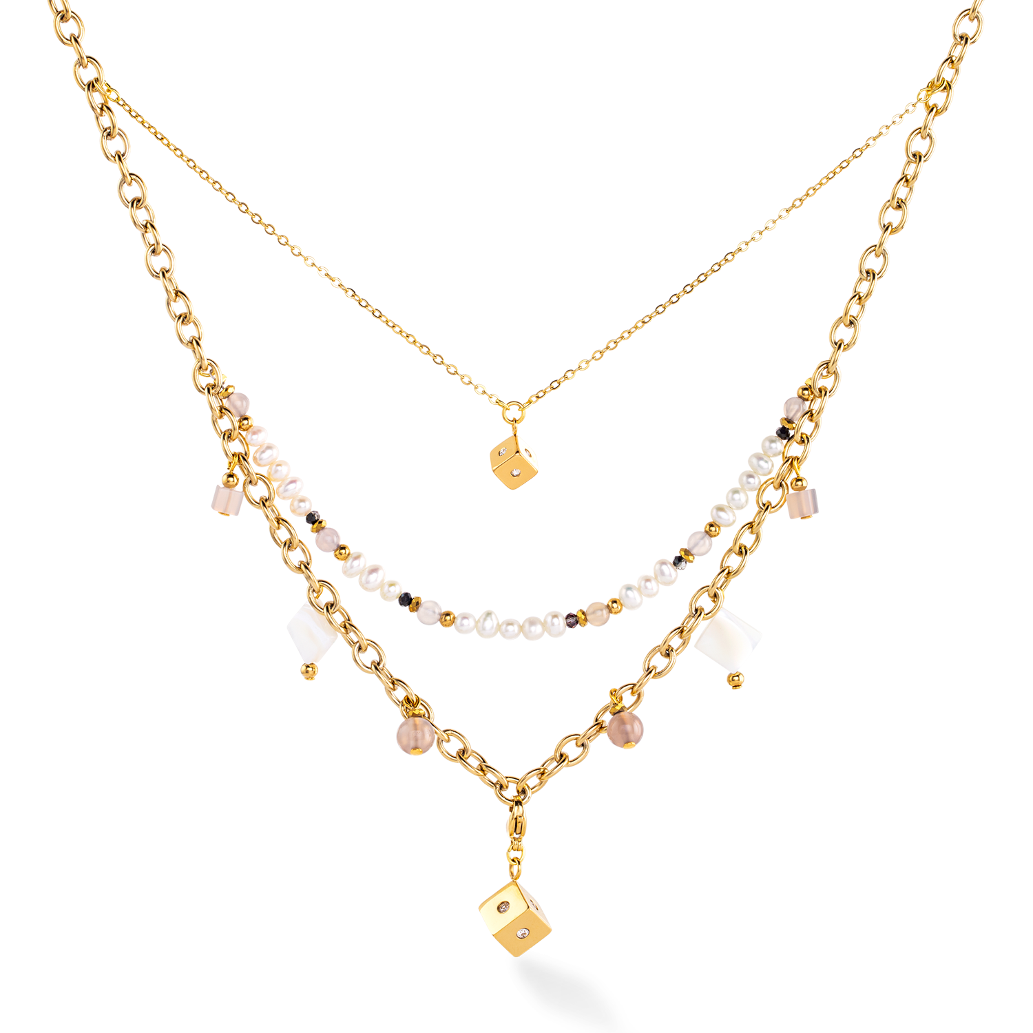 Collana boho bianco-oro con perle d'acqua dolce