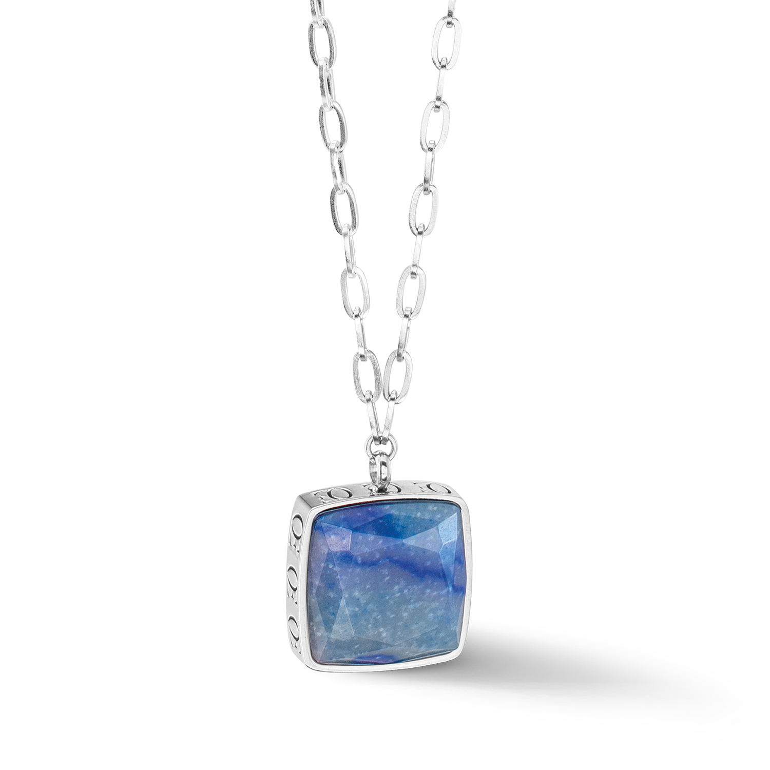 Collana OE Amuleto Quadrato Avventurina argento-blu