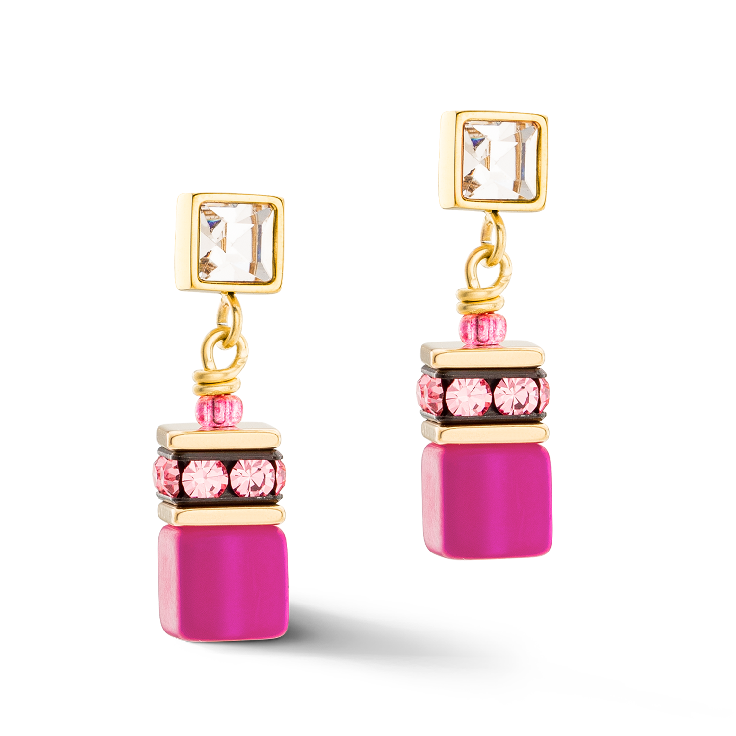 Orecchini GeoCUBE® Iconic Chain oro-magenta