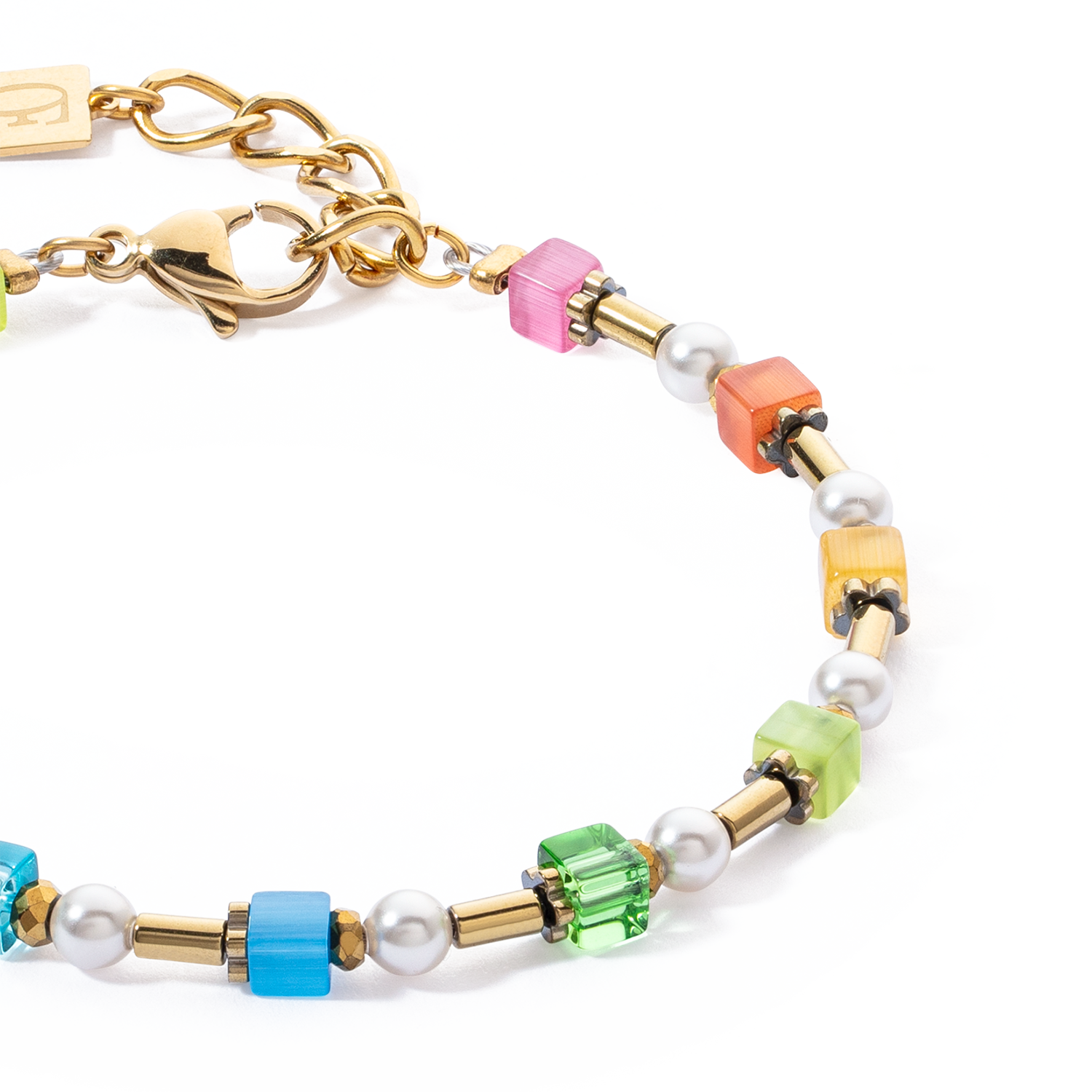 Bracciale Mini Cubes e Pearls Mix oro-arcobaleno