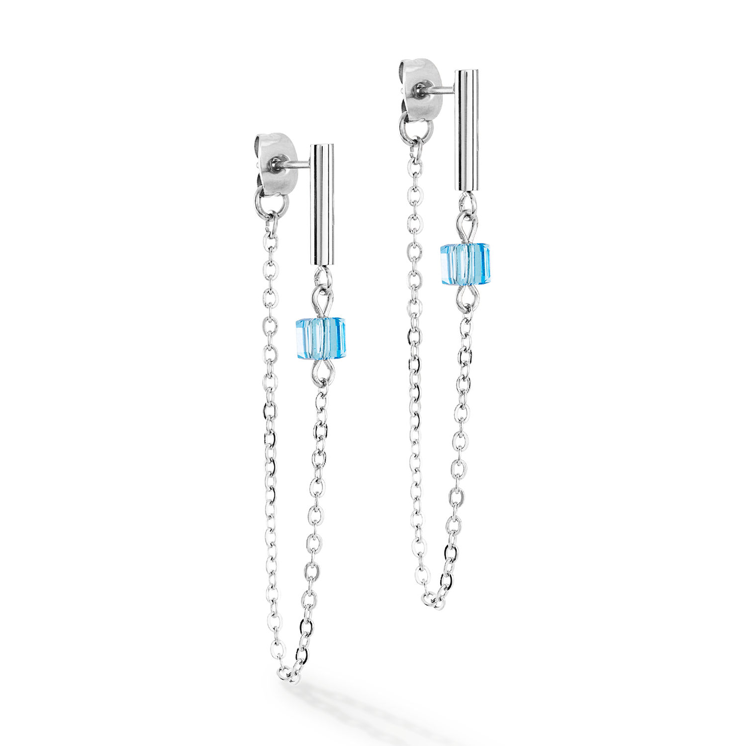 Orecchini Mini Cubes e Chain argento-blu