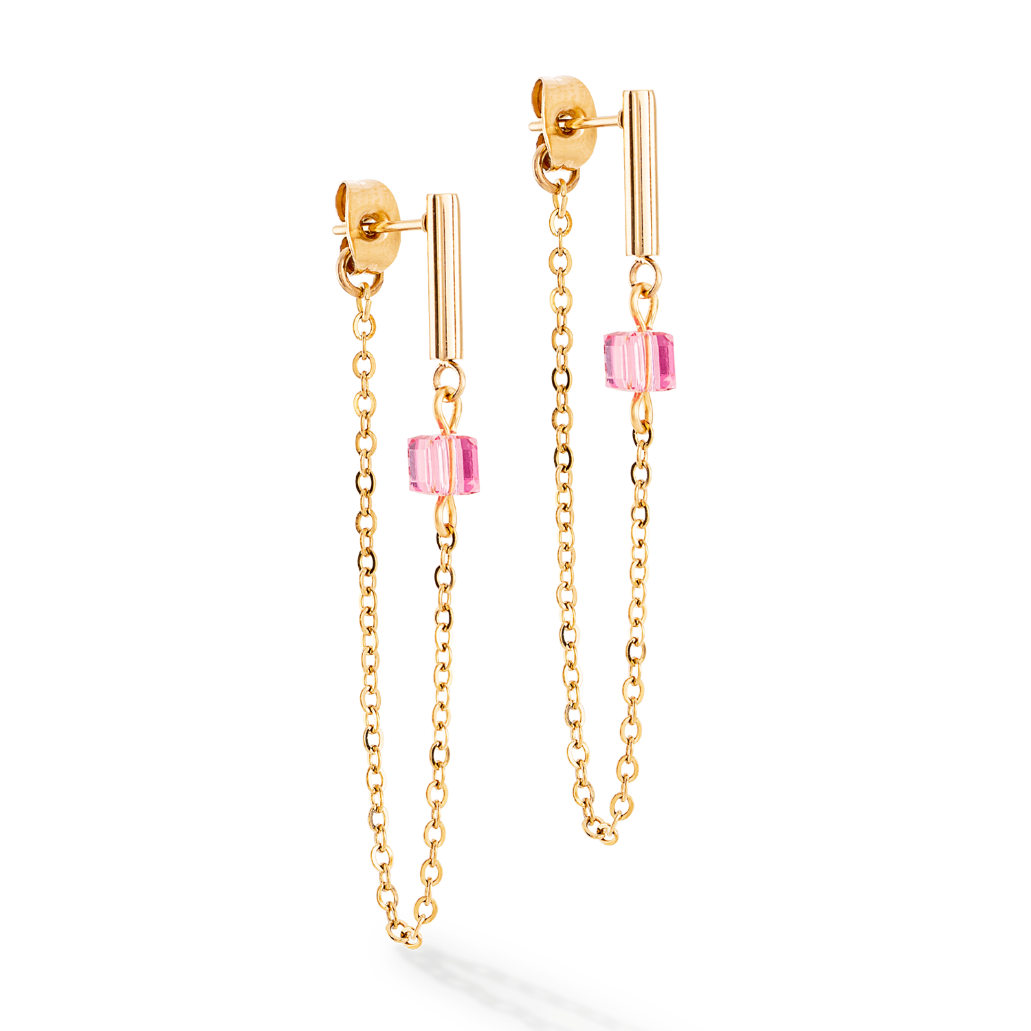 Orecchini Mini Cubes e Chain oro-rosa