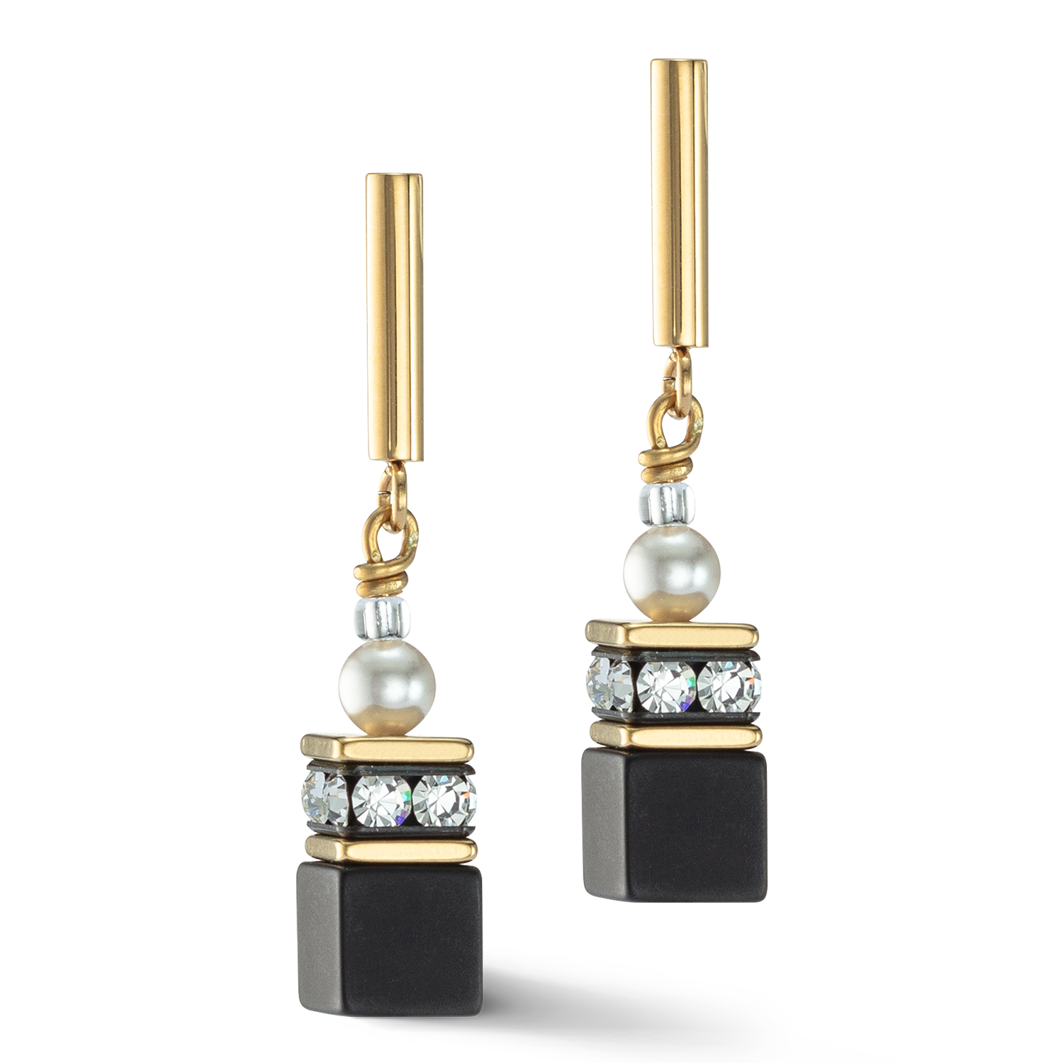 Orecchini GeoCUBE® Precious Fusion Pearls nero-oro
